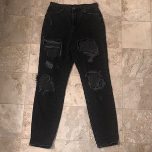 Distressed High Rise Mom Jeans